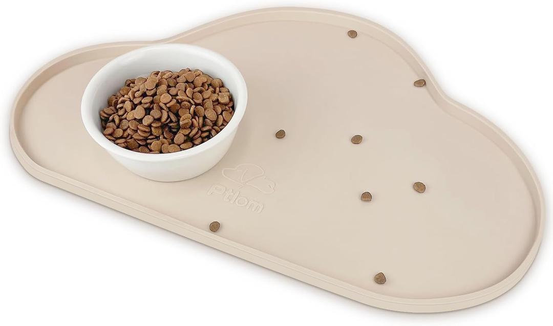Ptlom Silicone Pet Placemat for Dogs and Cats, Non-Slip Waterproof Dog Feeding Bowl Mats for Food and Water, Small Medium Large Pet Puppy Tray Mat Prevent Residues from Spilling onto The Floor, Beige (18.8"L x 11.7"W)