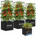 Tomato Cages for Garden, Tomato Planter with Trellis, 48in Tall Square Tomato Trellis with 18 Gallon Grow Bags, Patio & Balcony, Metal Tomato Cage for Tomatoes Cucumbers Peas Climbing Plants, 3 Pack