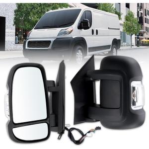 Left Driver Side Door Mirror Compatible With 2014-2025 Ram Promaster 1500 2500 3500 With Power Glass Power Folding Turn Signal Heated Temperature Sensor Black Replace#CH1320432(8+4Pins)