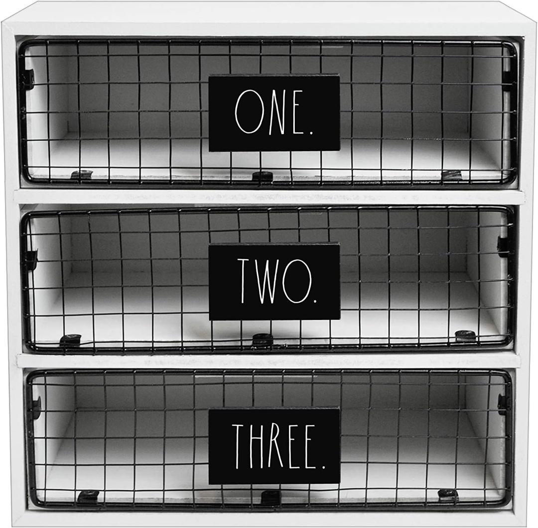 Rae Dunn Farmhouse Decor Metal Wire Storage Baskets, Wood Base Containers Organizing Basket Caddy Bin for Kitchen Cabinets, Bathroom, Pantry, Garage, Laundry Room, Closets