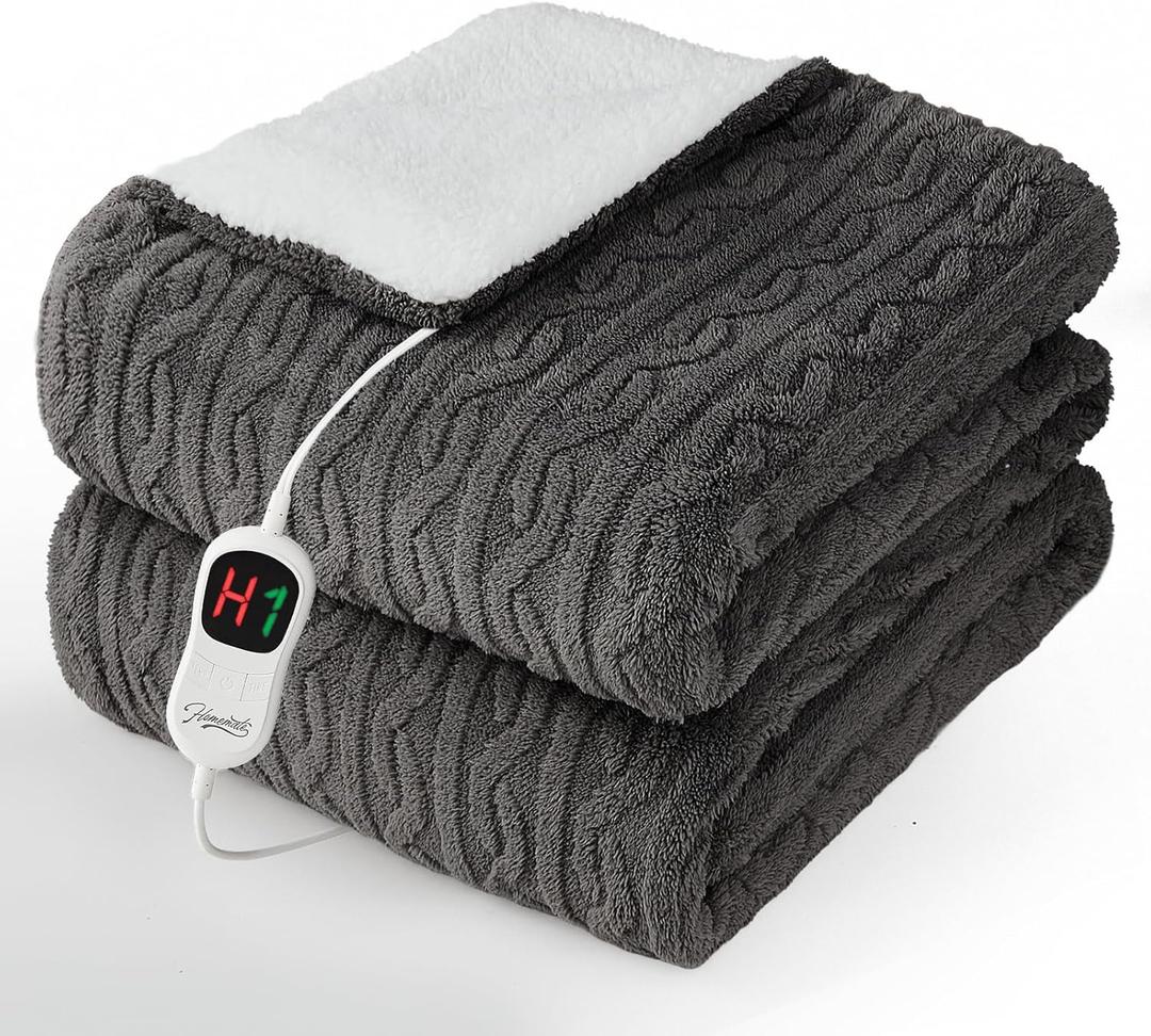 Homemate Electric Heated Blanket Twin - 62"x84" Heating Bed Blankets Throw with 10 Heating Levels 8 Hours Auto Off Fast Heating Over-Heated Protection Ultra Soft Warm Flannel ETL Certified (10-graphite Grey)