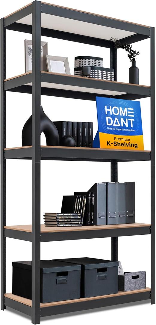 HOMEDANT House 36.2" W 5 Tier Heavy Duty Garage Shelving Adjustable Metal Rack Storage Shelves Standing Shelf Unit Organizers Pantry Closet Office Black 1Pack, 36.2"w X 16.5"d