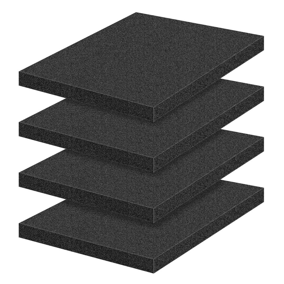 4 PCS Polyurethane Foam Sheets 16" L x 12" W x 2" T Packing Foam Inserts Cuttable Craft Foams Cushion Foams High Density Foam Pads for Case, Tool Box, Game Box, Camera, Jewelry, DIY Craft, Black (16in X 12in X 2in)