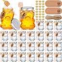 Pickmesh 24 Set 4 oz Bear Shaped Rosh Hashanah Glass Honey Jars with Dipper Bee Pendants Tags Twine Honey Jars Party Favors Small Bear Bottle Container for Baby Shower Wedding Favors(Silver Lids)