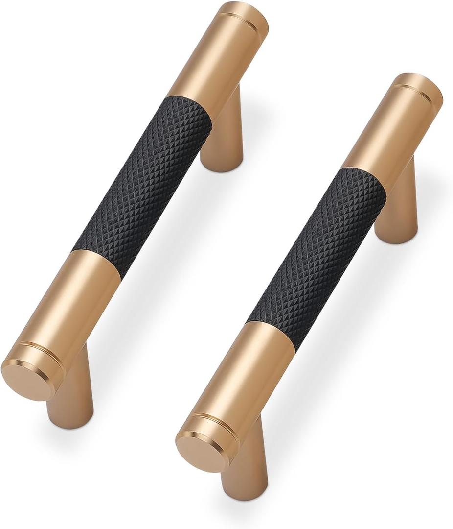10 Pack Matte Black and Champagne Bronze Cabinet Pulls knurled 3 Inch Hole Centers Kitchen Cabinet Handles Drawer Pulls Cabinet Hardware