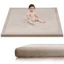 Huloo Sleep Ultra Soft Baby Play Mat for Floor, 1.3" Thick Elasti-Foam 59x59 Play Mat for Playpen,Water-Repellent Coral Velvet for Tummy Time, Non-Slip Backing,Safe for Toddlers & Infants（Beige）
