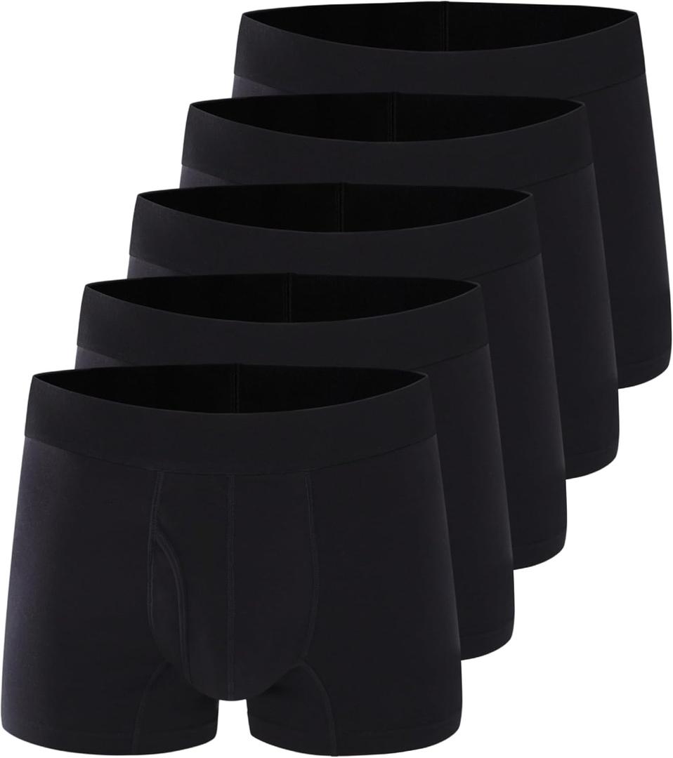 AIRCUTE Urine Incontinence Underwear for Men Washable Leak Proof Absorbency Boxer Briefs Bladder Control 60ML with Fly 5 Pack (L, Black)