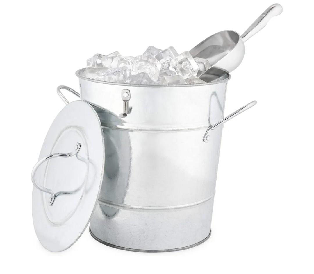 Twine Insulated Ice With Lid & Scooper for Parties - Galvanized Metal Cooler & Drink Tub Holds 1 Gallon