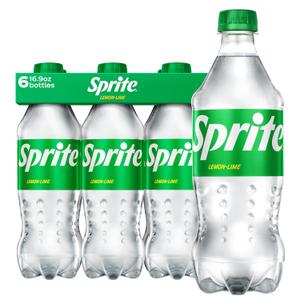 Sprite Lemon-Lime Caffeine Free Soda Soft Drink Bottles, 16.9 fl oz, 6 Pack (EXP 10/20/26)
