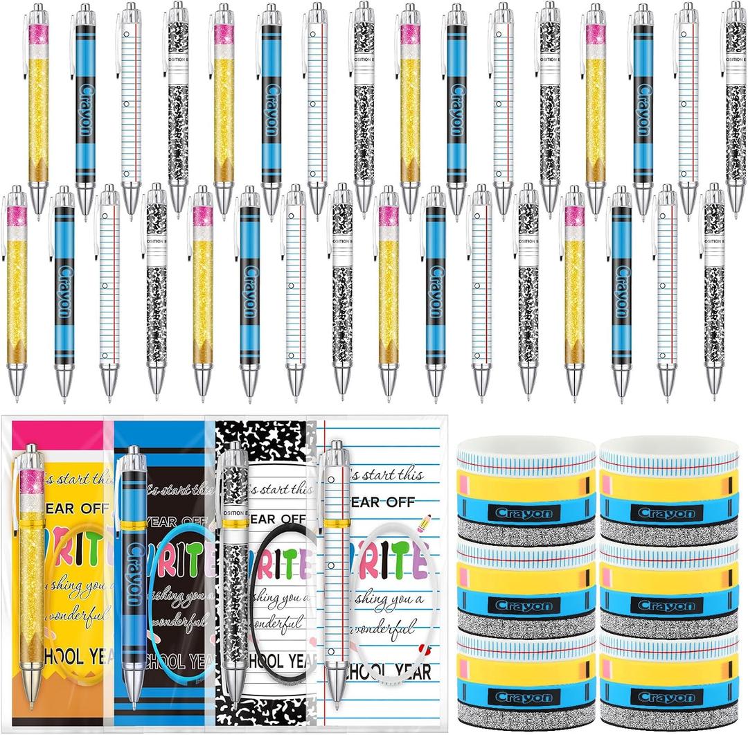 Ctosree 24 Set Back to School Student Gifts, Pens Notebooks Bracelets Cards