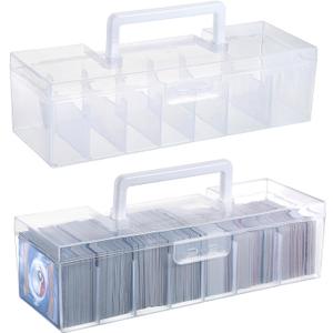 OwnMy 2 Plastic Trading Card Storage Boxes Clear Plastic Card Storage Cases with Dividers, Portable Baseball Cards Organizer Box for Football Sports MTG TCG Cards