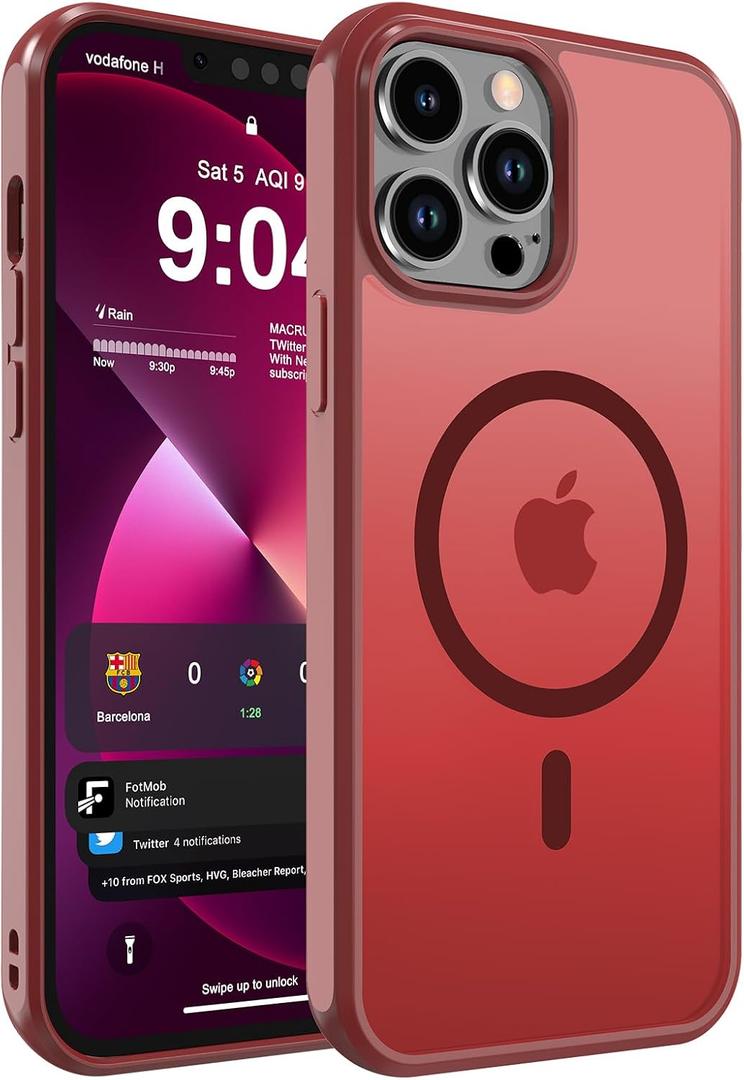 DEERLAMN Magnetic Matte Case for iPhone 13 Pro Max 6.7-Inch, [Compatible with MagSafe][Military Grade Drop Protection] Anti-Fingerprint Slim Translucent Shockproof Protective Phone Cover, Red