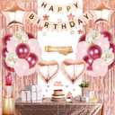 Women Girls Birthday Party Decorations, Rose Gold Foil Fringe Curtain, Happy Birthday Banner, Hanging Star, Metallic Tablecloth, Lipstick Crown Heart Confetti Balloons, Sash for Princess