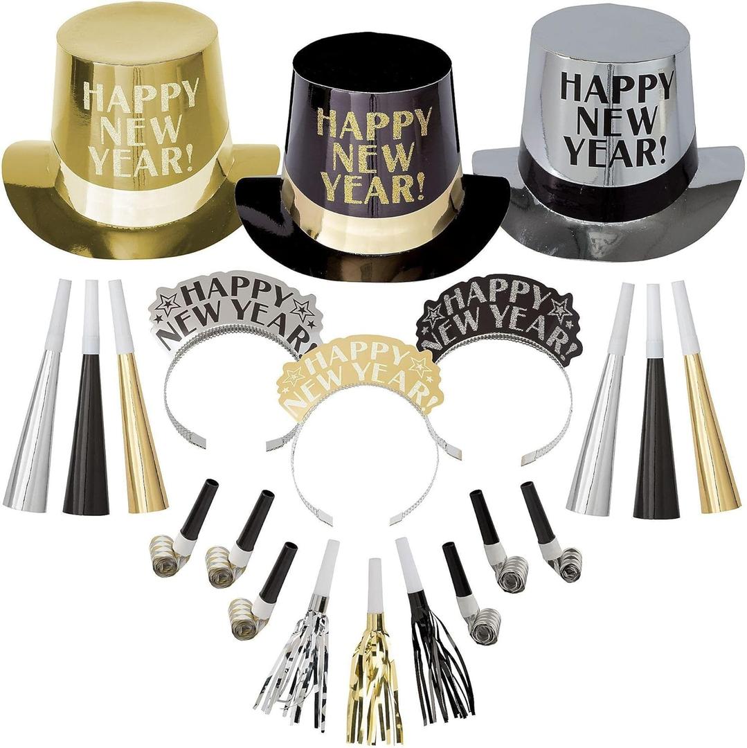 Amscan Opulent Affair 2025 New Year's Eve Party Supplies, Includes Top Hats and Tiaras
