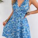 Casual Sleeveless Summer Dresses for Women | Floral Sundress, Wrap V-Neck, Elastic Waist with Pockets, Fit and Flare A-Line Design for Vacation, Beach, Casual Wear (M)