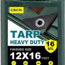 16Mil Tarps Heavy Duty Waterproof 12x16 Finished Size, Large Outdoor Multipurpose Protective Cover (Green/Brown)