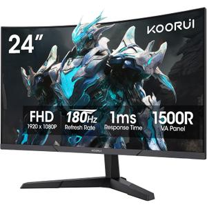 KOORUI 24 inch Curved Gaming Monitor 180Hz FHD 1080P Computer Monitor, 1ms 1500R Display, Adaptive Sync, FreeSync Premium, HDMI 2.0X2 & DP 1.2, VESA, Tilt, 24E6CA