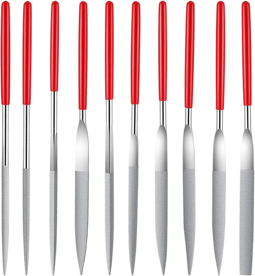 10 PCS Diamond Small File Set, Mini Metal Needle Files Set, Small Diamond Files for Metal Jewelry Glass Stone Grinding, Polishing and Engraving(Round Triangular Square Flat Shape)