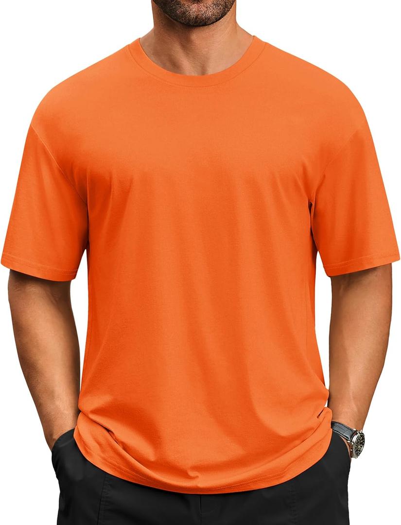 Cotrasen Men's T-Shirts Short Sleeve UPF 50+ Lightweight Moisture Wicking Casual Basic Crew Neck Tee Shirts Orange US XL