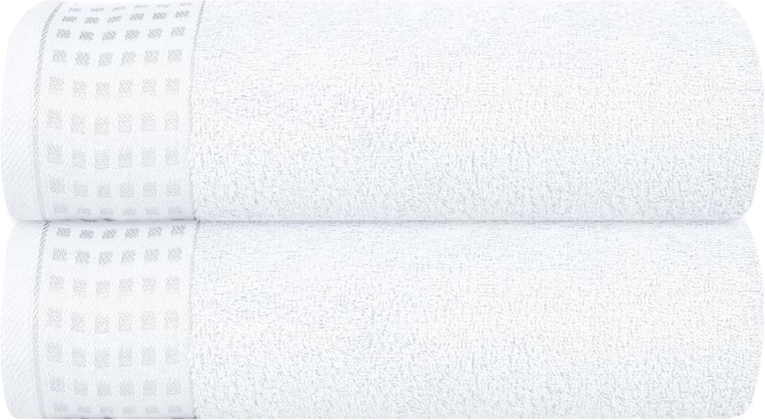 GLAMBURG 100% Cotton 2 Pack Oversized Bath Towel Set 28x55 Inches, Ultra Soft Highly Absorbant Compact Quickdry & Lightweight Large Bath Towels, Ideal for Gym Travel Camp Pool - White