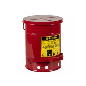 Justrite 09100 Oil Waste Can, Self-Closing, 6 Gal, Red