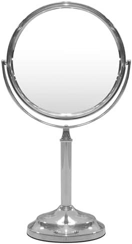 Indecor Home H Halston Stainless Steel Makeup Vanity Mirror 1X, 3X Magnification Round 360 Swivel Mirror for Desk, Bedroom, Bathroom Chrome