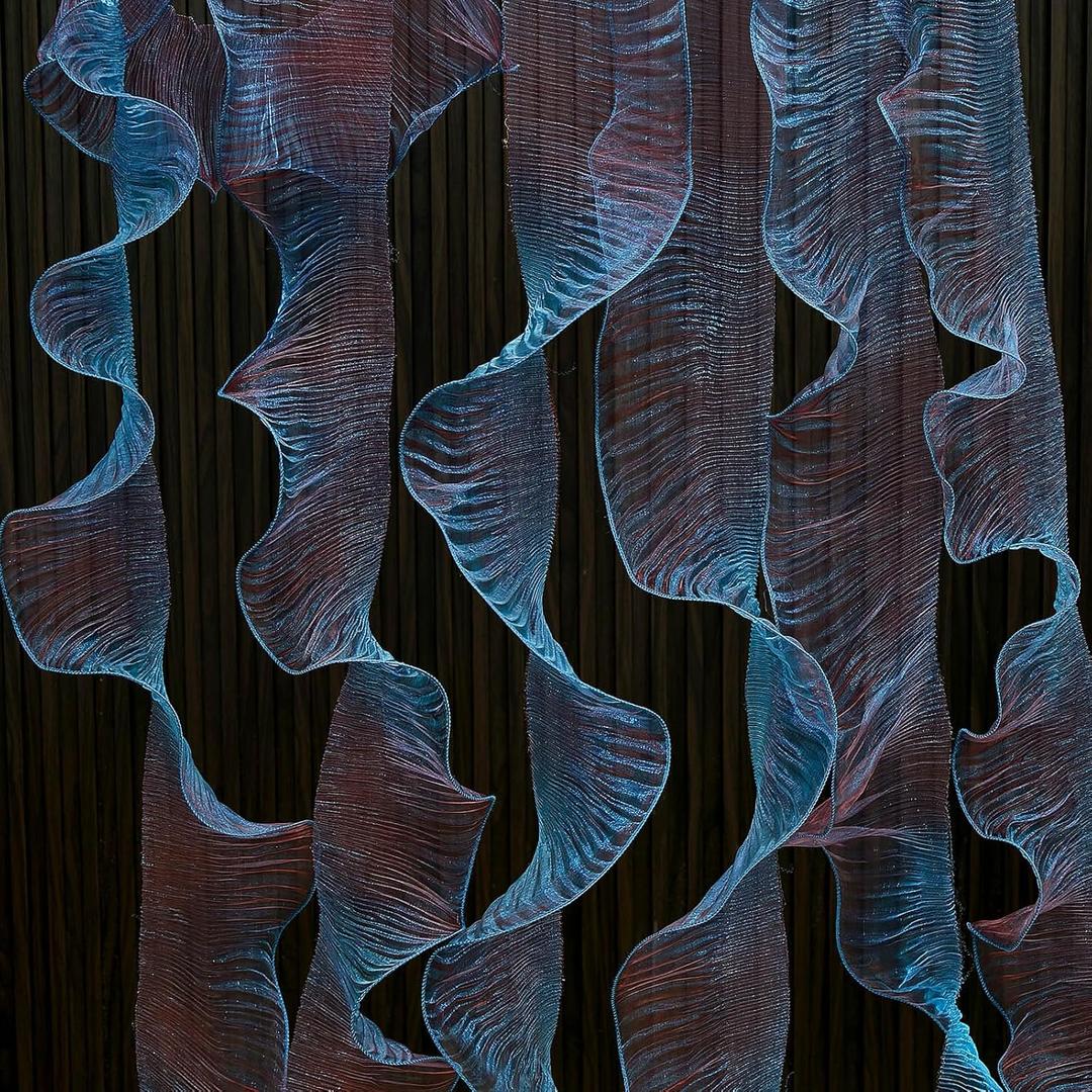 Newwiee 15 Yard Iridescent Ribbon Ruffle Trim Pleated Chiffon Organza Fabric Chiffon Ribbon Lace Fabric Trim for Wedding Sewing Dress Lanter Skirt Bag Decor Jellyfish Hat Costume Craft(Gradient Blue)