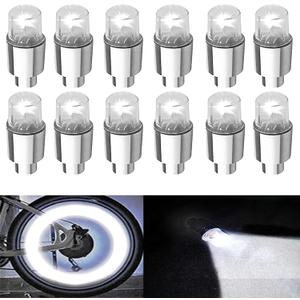12 PCS LED Wheel Lights Flash Light Tire Valve Cap Lamp for Car Trucks Motorcycle Bike (White)