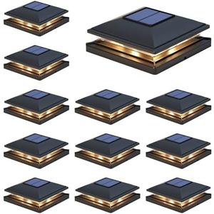 APONUO Solar Post Cap Lights, 12 Pack 2-Modes Bright Deck Post Lights Solar Powered Outdoor Waterproof Garden Patio Fence Deck Decor for Fence Deck Post 4x4, 6x6 Wood,4x4, 5x5 Vinyl