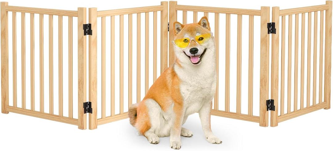Freestanding Dog Gate Indoor, 23" H Wooden Foldable Dog Gates, No-Painted Portable Puppy Gate for Doorways Stairs- 4 Panels
