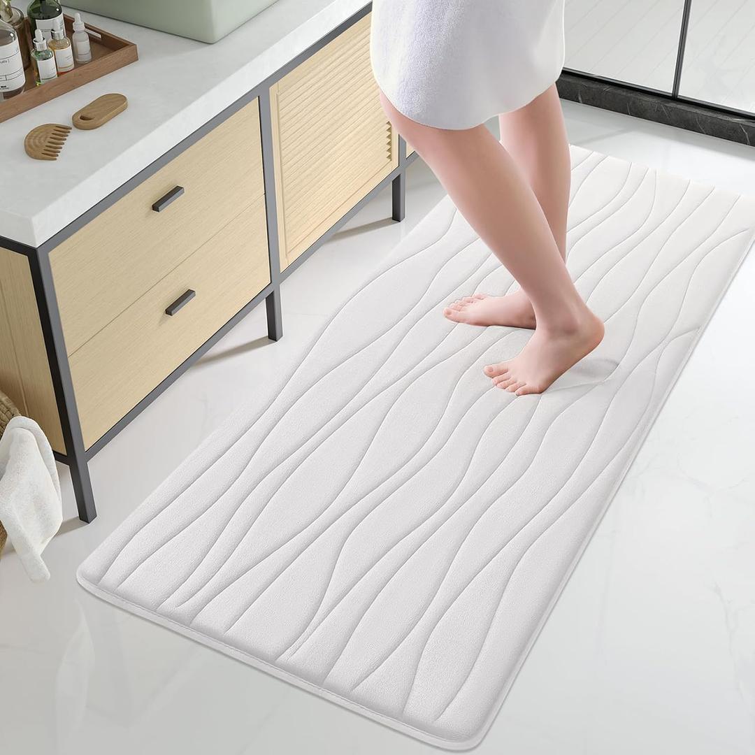 Buganda Memory Foam Bathroom Rug Mat 44x24, Extra Soft and Absorbent Bath Mats, Non-Slip and Machine Washable Bath Rugs for Bathroom Floor,Tub and Shower, Ivory