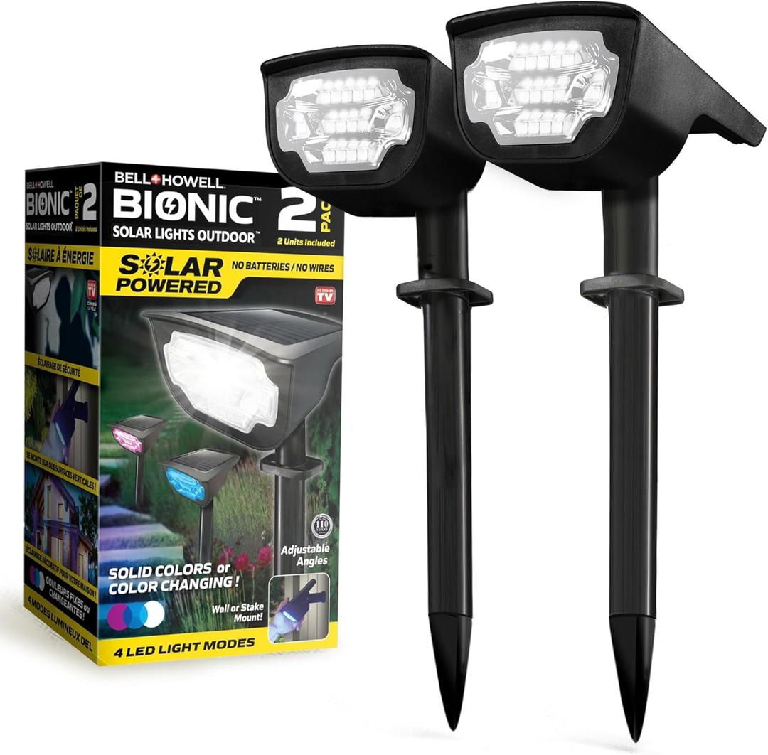 Bell+Howell Solar Lights Outdoor Bionic Burst Waterproof IP67 Path Lights, Landscape Outdoor Solar Lights for Yard Auto On/Off LED Bulbs, Wireless, Multicolor, Adjustable Light 2 Pieces (2 Pack)