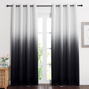 NICETOWN Room Darkening Curtains 84 inch Length for Living Room, Grommet White & Black Ombre Privacy Curtains for Hall/Villa, Home Decoration Window Treatment Drapes, 104" Wide Total 2 Pieces