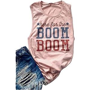 kfulemai Women's Here for The Boom Tanks Tops 4th of July Shirts Graphic Tee Patriotic Independence Day Sleeveless Shirt, M