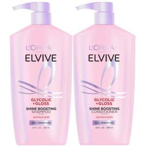 L'Oreal Paris Elvive Glycolic + Gloss Shine Boosting Shampoo and Conditioner Set, Cleanses and Smooths Dull, Porous Hair Into High-Shine, Glossy Hair, 1 Kit