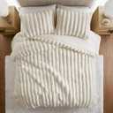Madison Park Jasmine King Comforter Set, Luxurious Reversible Faux Fur Plush Ribbed Velvet Bedding, Fuzzy Thick Warm Winter Comforter, Super Soft Fluffy 3-Piece Set Ivory