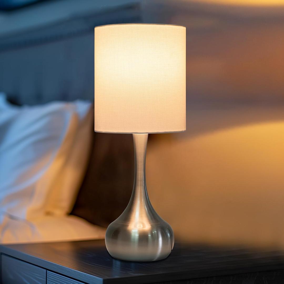 Touch Lamps for Nightstand, Gold Bedside Lamp Touch Control for Bedroom with Linen Shade, Mid Century Modern 13 inch Small Table Lamp for Living Room with E26 Bulb Included (Silver 13" - 1 Pack)