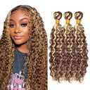 Ombre Human Hair Bundles Blonde Deep Wave Bundle 20 22 24 Inch 8A Grade Peruvian Virgin Hair Mixed Length 3 Bundles Highlight Deep Wave Bundle