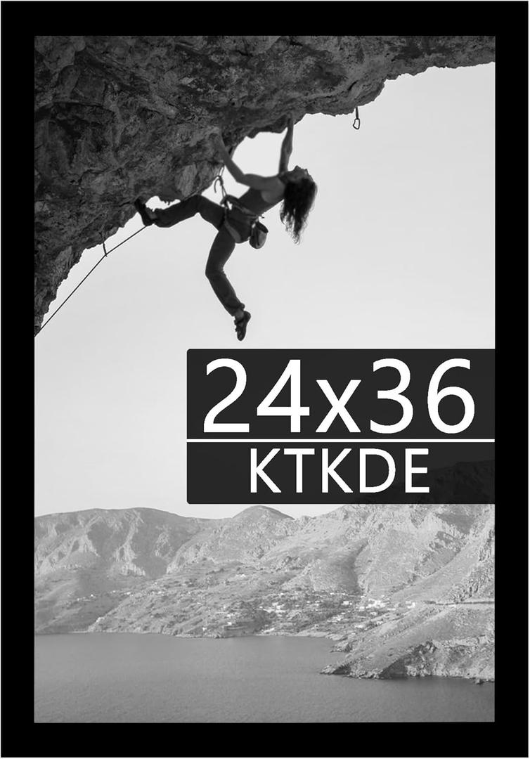 KTKDE 24x36 Picture Frame Black Woodgrain with Polished Plexiglass, Studio Gallery Vertical & Horizontal Wall Hanging Large Poster Frame for Photos,Minimalist Style -Any style Best gift, 24x36-1Pack