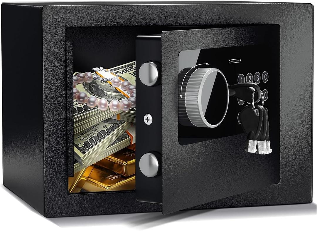 Digital Electronic Money Safe, Steel Security Lock Box with Keypad, Office Hotel Business Jewelry Gun Cash Safe, 0.23 Cubic Feet, 9.06" W x 6.69" D x 6.69" Hblack