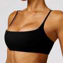Comper Women's Sports Bra with Thin Straps Stretchy Wirefree Workout Bras Lightweight Workouts Bralette with Removable Pads (Orange, S)