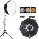 Octagonal Softbox LED Photography Light Kit with Rechargeable Battery for Continuous Lighting for Studio or Outdoor Portrait Product Photography, YouTube Video Recording