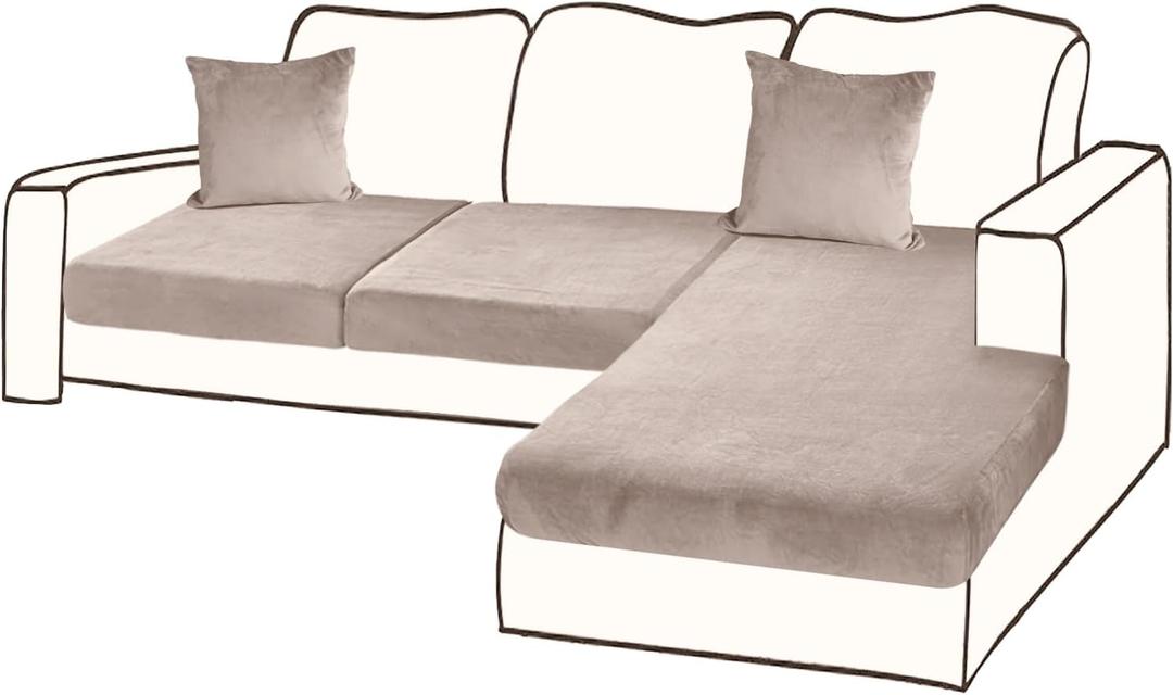 BT.WA Sectional Couch Covers for 3-Piece Seat Cushion Velvet Separate L Shape Couch Cover Stretch Sofa Slipcover with 2 Pieces Pillowcases Furniture Protector (Sofa 2 Seater + 1 Chaise, Tan)