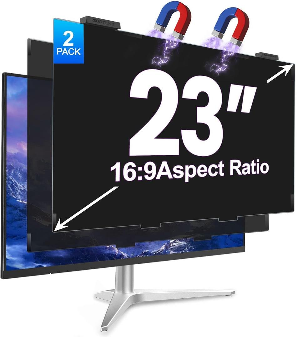 2 Pack Magnetic 23 Inch Privacy Screen for Computer Monitor 16:9 Aspect Ratio, Hanging Removable Anti-Blue/Glare Protector Film, Anti Spy Desktop Security Private Filter 23in