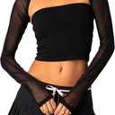 Coloquin Women Mesh Bolero Shrug Long Sleeve See Through Sheer Cardigan Shoulder Cover for Dress Black M
