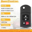 Key Fob Replacement Fits for 2010-2013 Mazda 3 Sedan Mazda 6 / 2007-2013 Mazda CX-9/ 2006-2015 Mazda MX-5 Miata Keyless Entry Remote Control BGBX1T478SKE12501