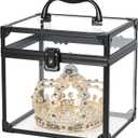 FRENESSA Portable Makeup Case Clear Crown Box Cosmetics Display Case Toiletry Organizer Box Transparent Acrylic Artists Train Case Travel Makeup Tools Storage for Vanity Bathroom Counter Dresser Case