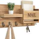 Mail Organizer for Wall Mount  Key Holder with Shelf Includes Letter Holder and Hooks for Hallway Farmhouse Decor  Rustic Wood with Flush Mounting Hardware (16.5 x 9.1 x 3.4) (Wood)