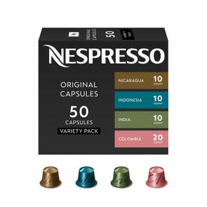 Nespresso Capsules Original, Master Origin Variety Pack, 50- Count (Pack of 1) Espresso Coffee Pods, Brews 1.35oz (EXP 03/31/27)