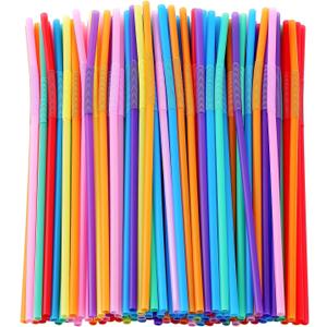 [100 Pack] 10.24" High Extra Long Flexible Plastic Straws, Disposable Drinking Straws, Colorful Bendy Straws - Assorted Colors